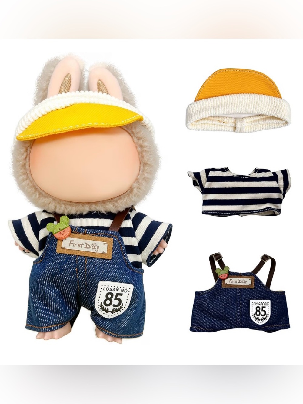 17cm Doll Clothes Blue Denim Overalls Outfit Set 3 Piece 🐰👖💙 - NWT